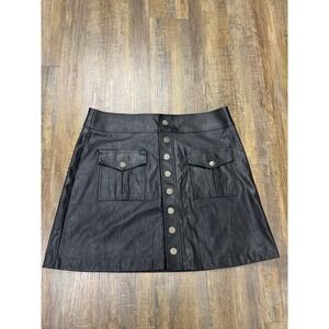 INC International Concepts Black Faux Leather Button Front Mini Skirt Size 16